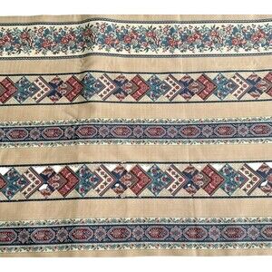 Vintage Cranston Tan Blue Maroon Cheater Quilt Stripe Cotton Fabric 2yd  x 45"